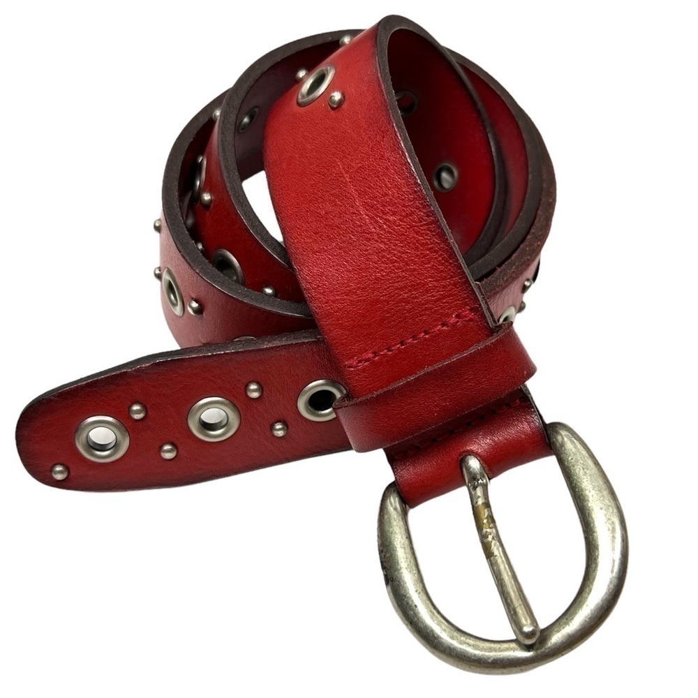FOSSIL Belt Genuine Leather Red Grommets Embellished Emo Grunge Y2K Size Medium